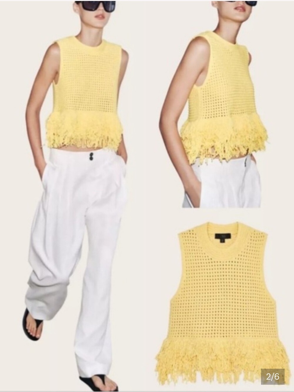Zara Open Knit Top With Fringe Yellow SzS